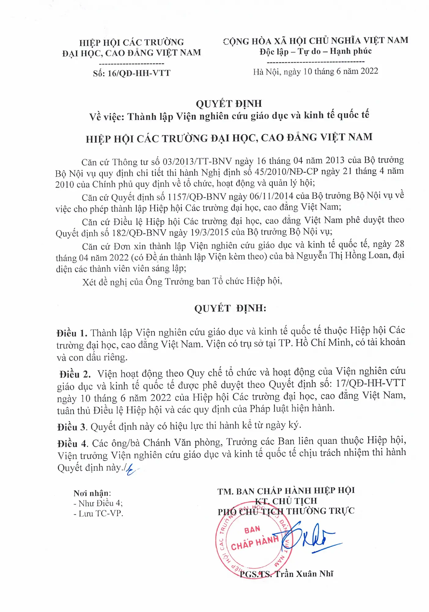 Giấy phép hoạt động và quyết định thành lập Viện ISIEE