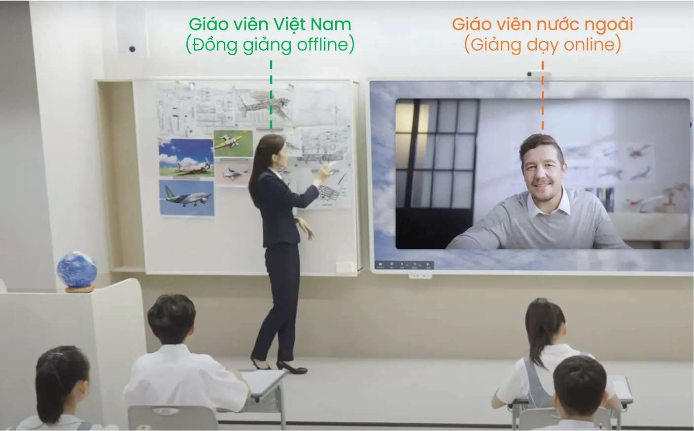 Lớp học OMO: giáo viên Việt Nam đồng giảng dạy trực tiếp, giáo viên nước ngoài giảng dạy trực tuyến
